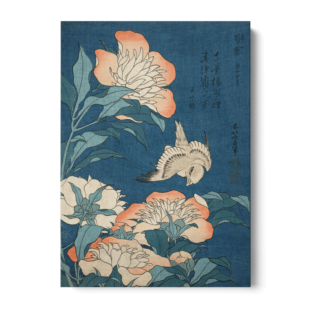 Hokusai - Peonies And Canary Canvas