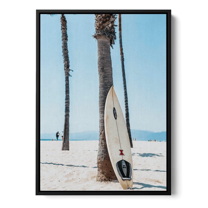 Surfboard By A Palm Tree Canvas