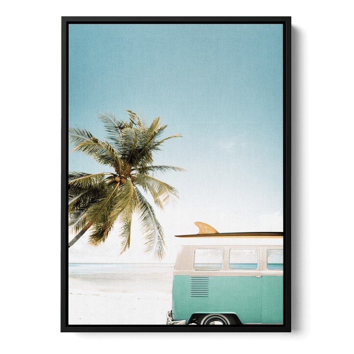 Van And Palm Tree On The Beach Canvas