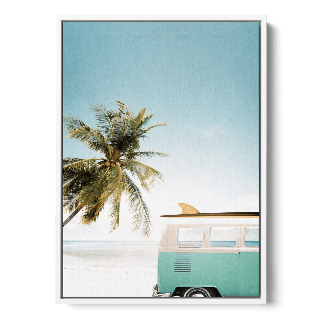 Van And Palm Tree On The Beach Canvas