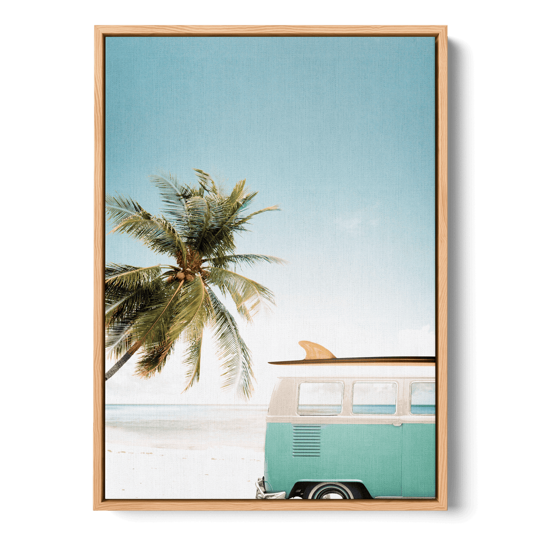 Van And Palm Tree On The Beach Canvas