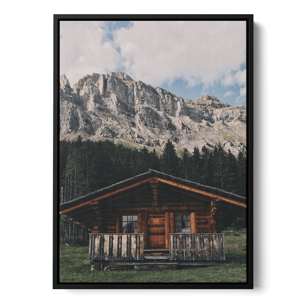 Wooden House And Mountains Canvas