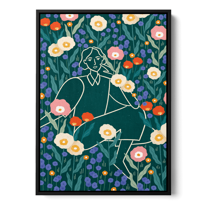 Line Lady With Florals Canvas