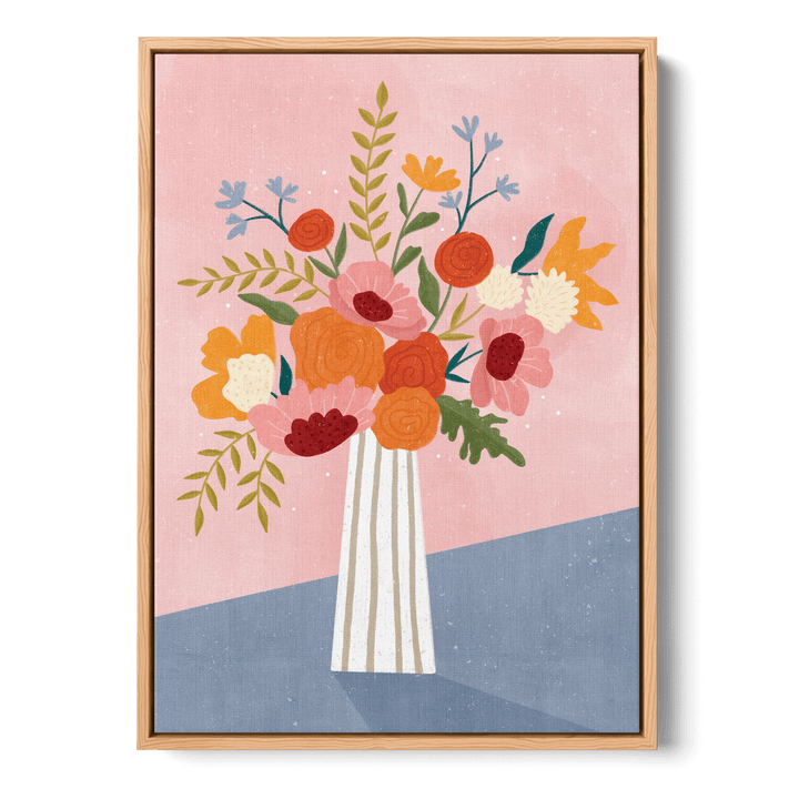 Line Vase With Flowers Canvas